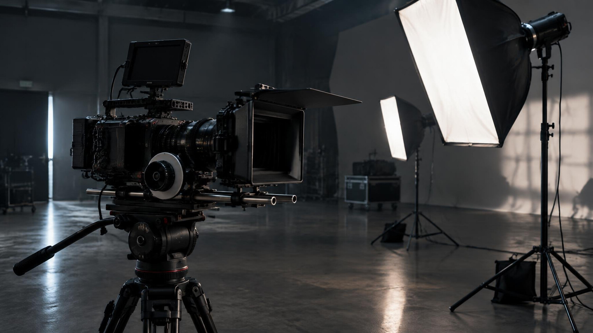 Camera and lighting equipment on a film set